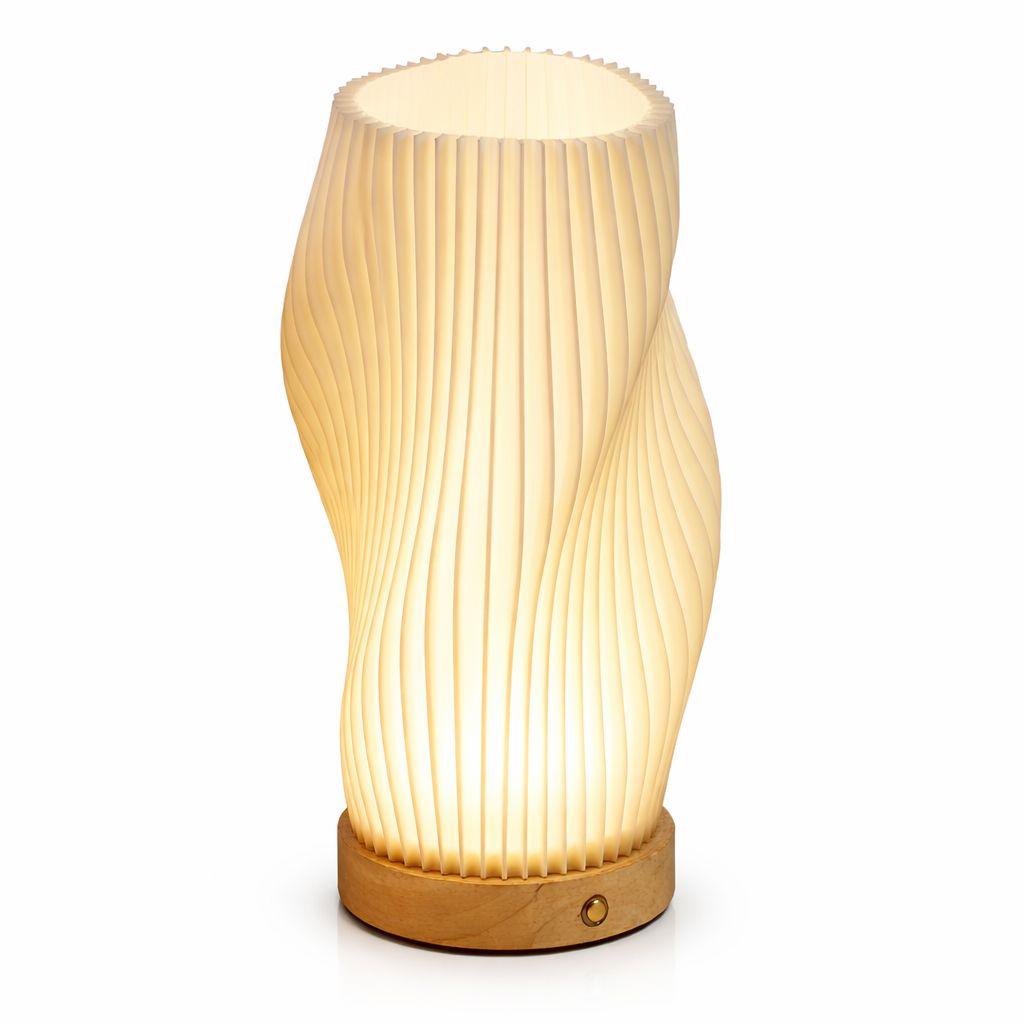 Luminária Abajur de Mesa Espiral Naturale – Design em Madeira e Led