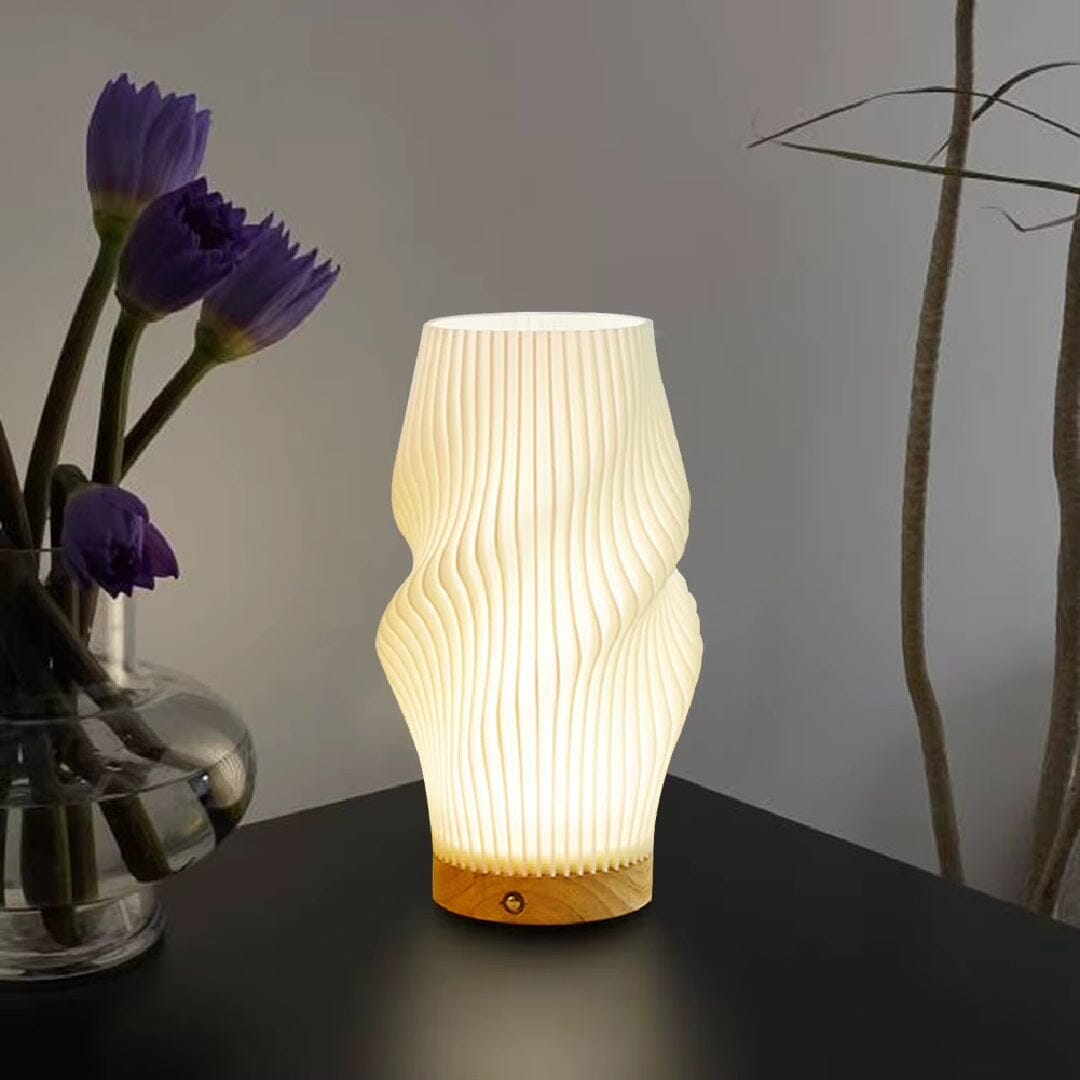 Luminária Abajur de Mesa Espiral Naturale – Design em Madeira e Led