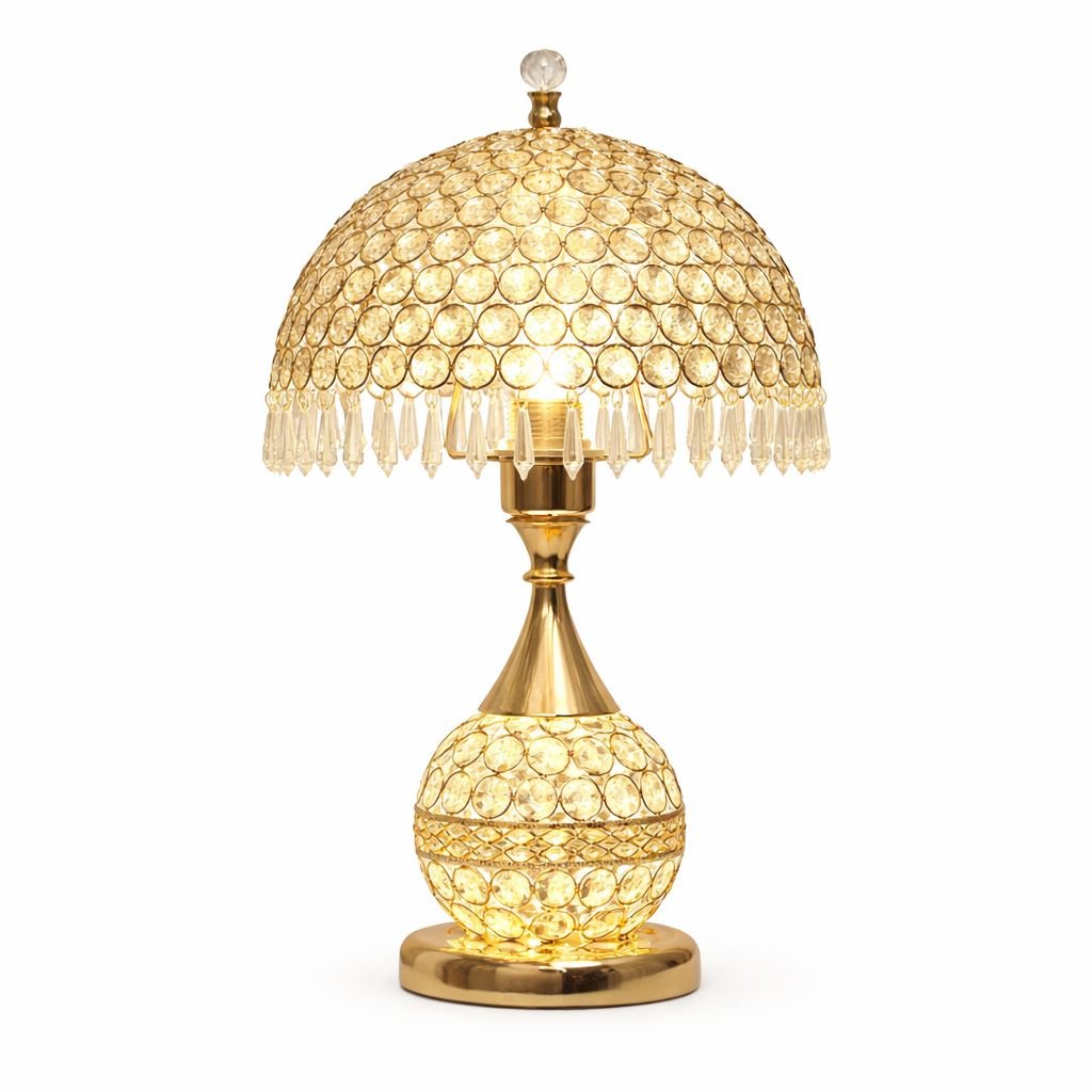 Luminária Abajur de Mesa Luxuoso Cogumelo Deluxe Crystals 43cm - Decors