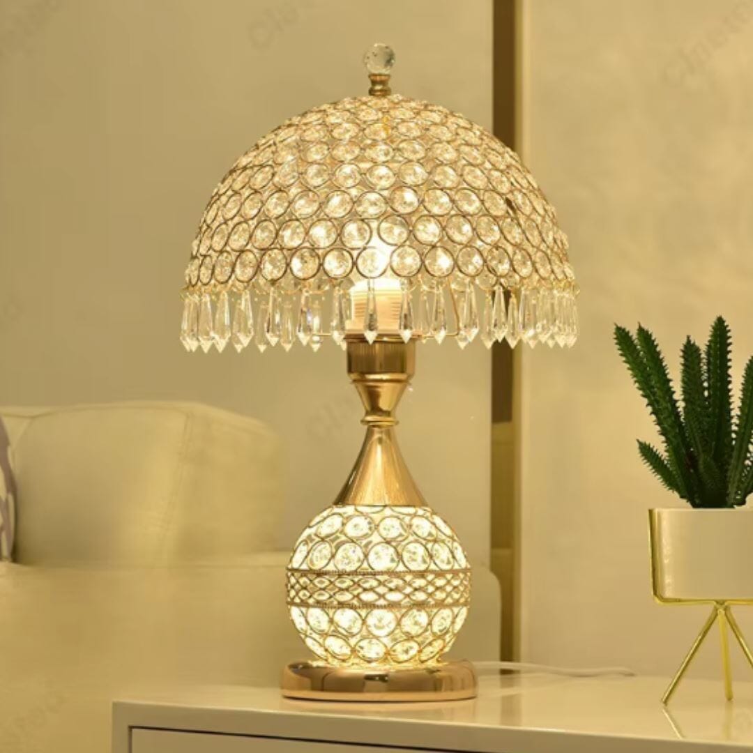 Luminária Abajur de Mesa Luxuoso Cogumelo Deluxe Crystals 43cm