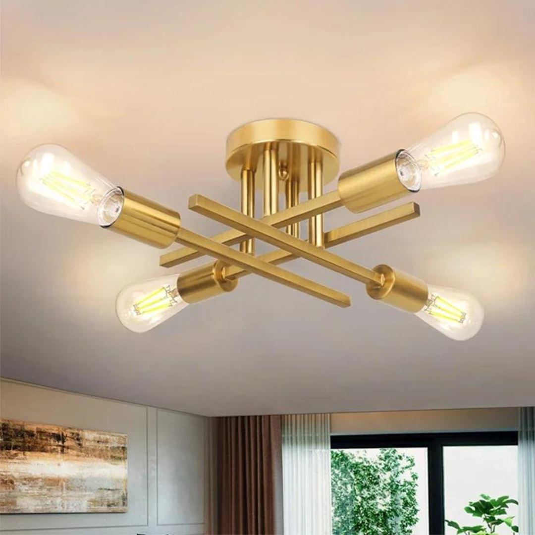 Lustre Luminária de Teto Flash Mount Dourado (04 lâmpadas) - Decors