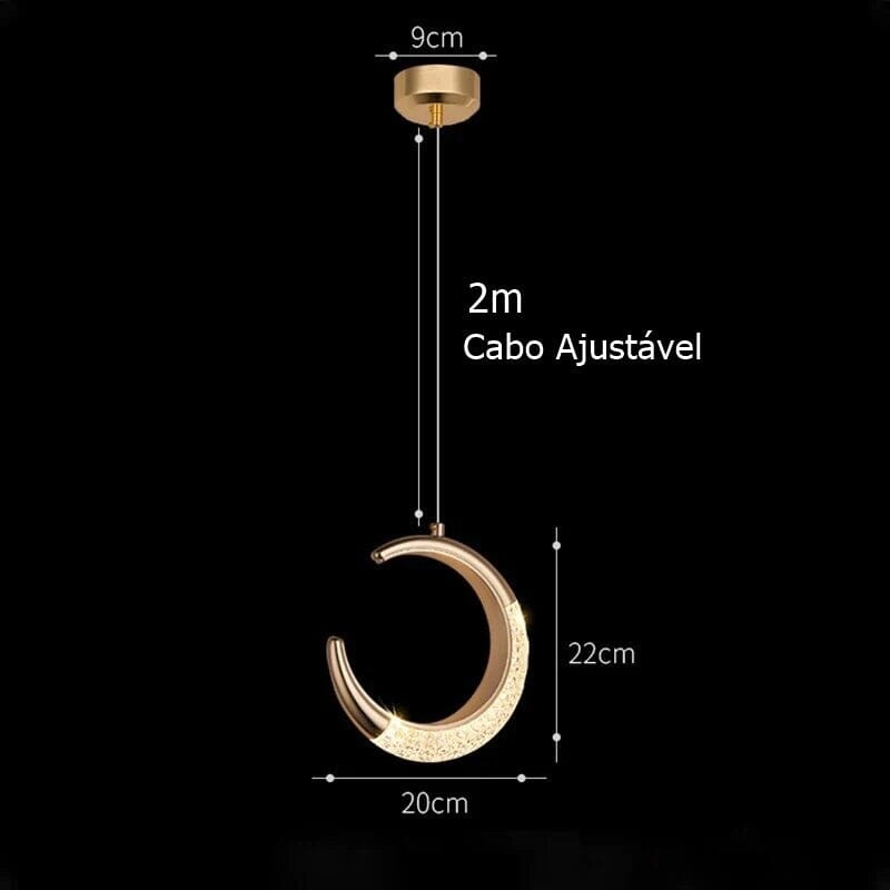 Lustre Pendente de Luxo Dourado Lua Cristal - Decors
