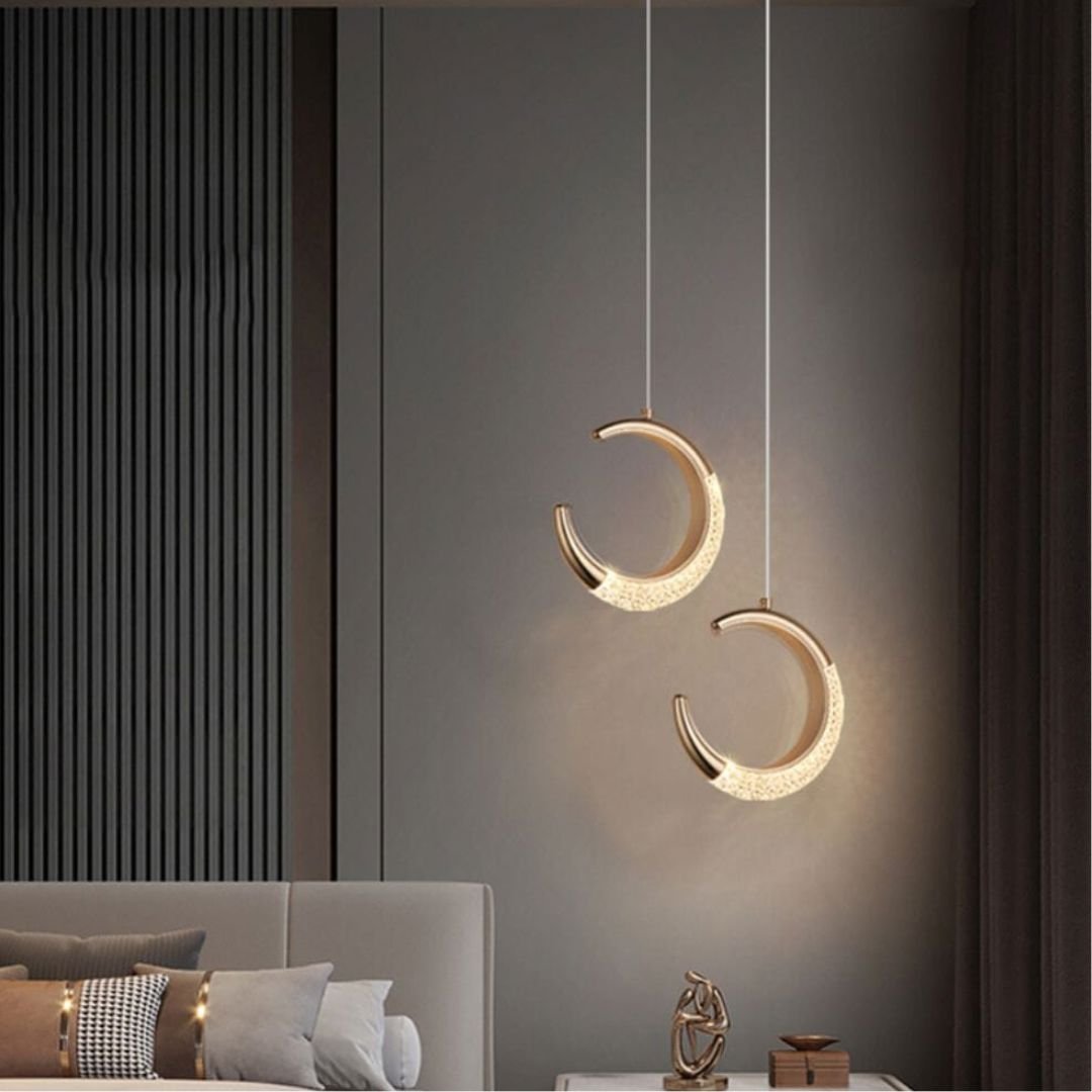 Lustre Pendente de Luxo Dourado Lua Cristal - Decors