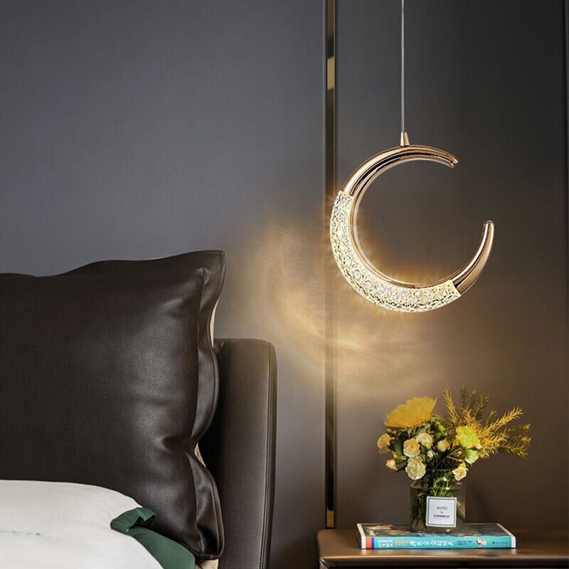 Lustre Pendente de Luxo Dourado Lua Cristal - Decors