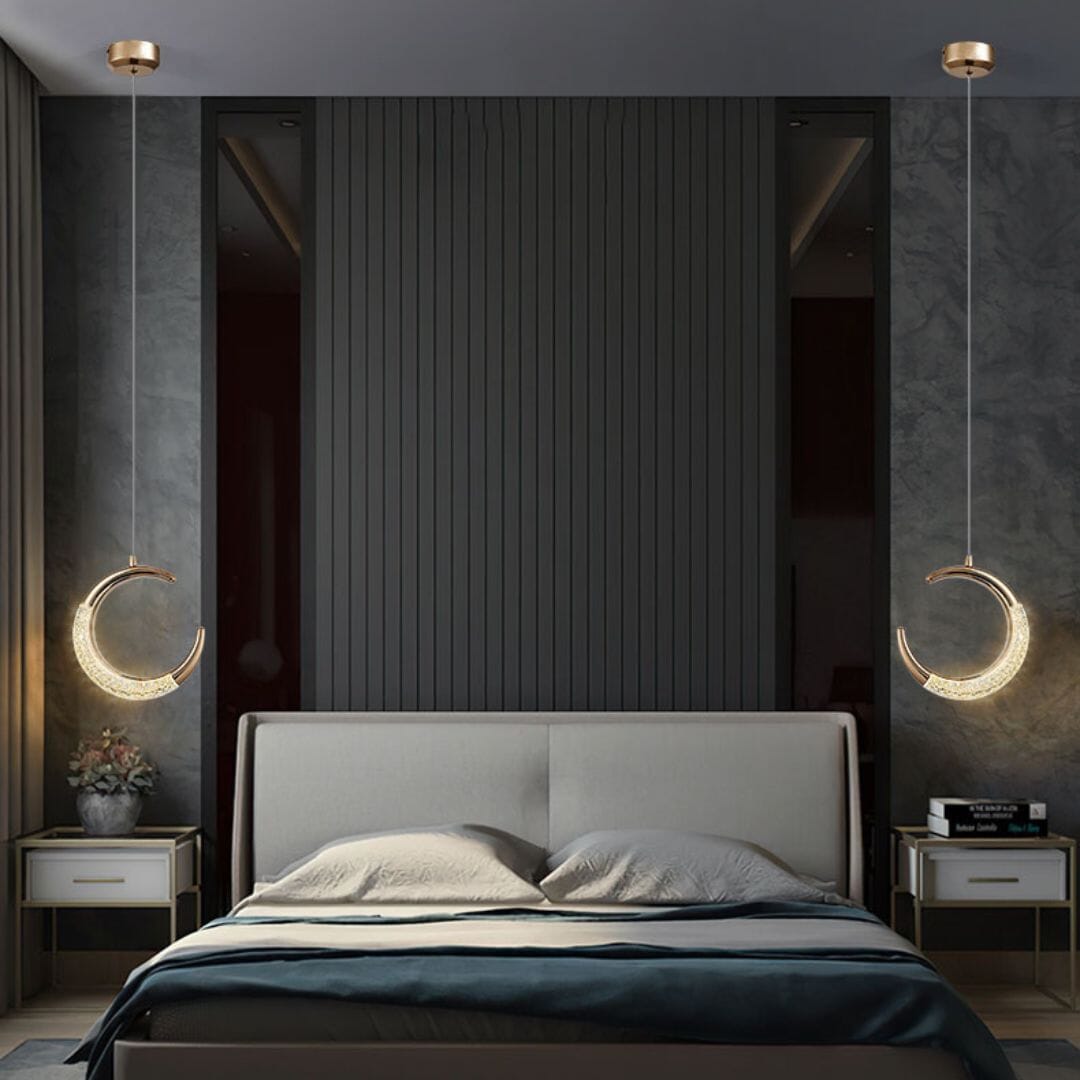 Lustre Pendente de Luxo Dourado Lua Cristal - Decors