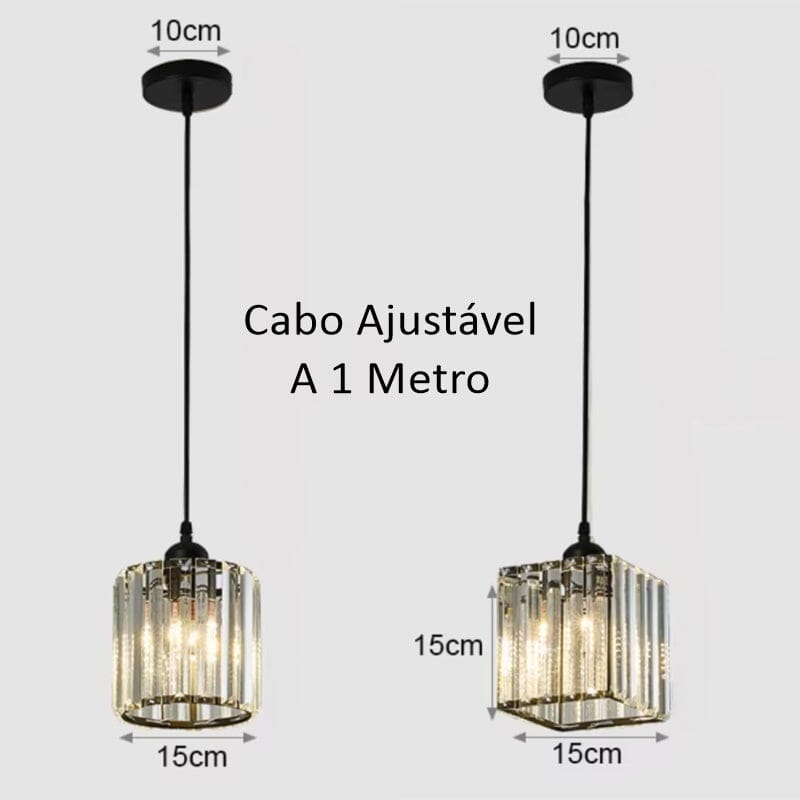 Lustre Pendente de Luxo Glossy em Crystal K9 (Kit 03 Peças)