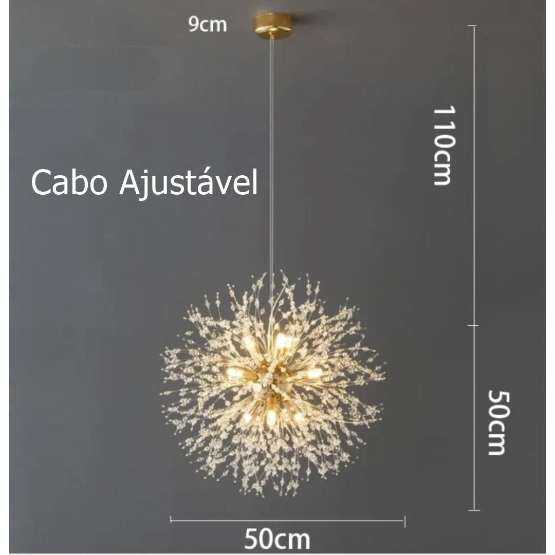 Lustre Pendente Luxuoso Dente de Leão em Led 50cm