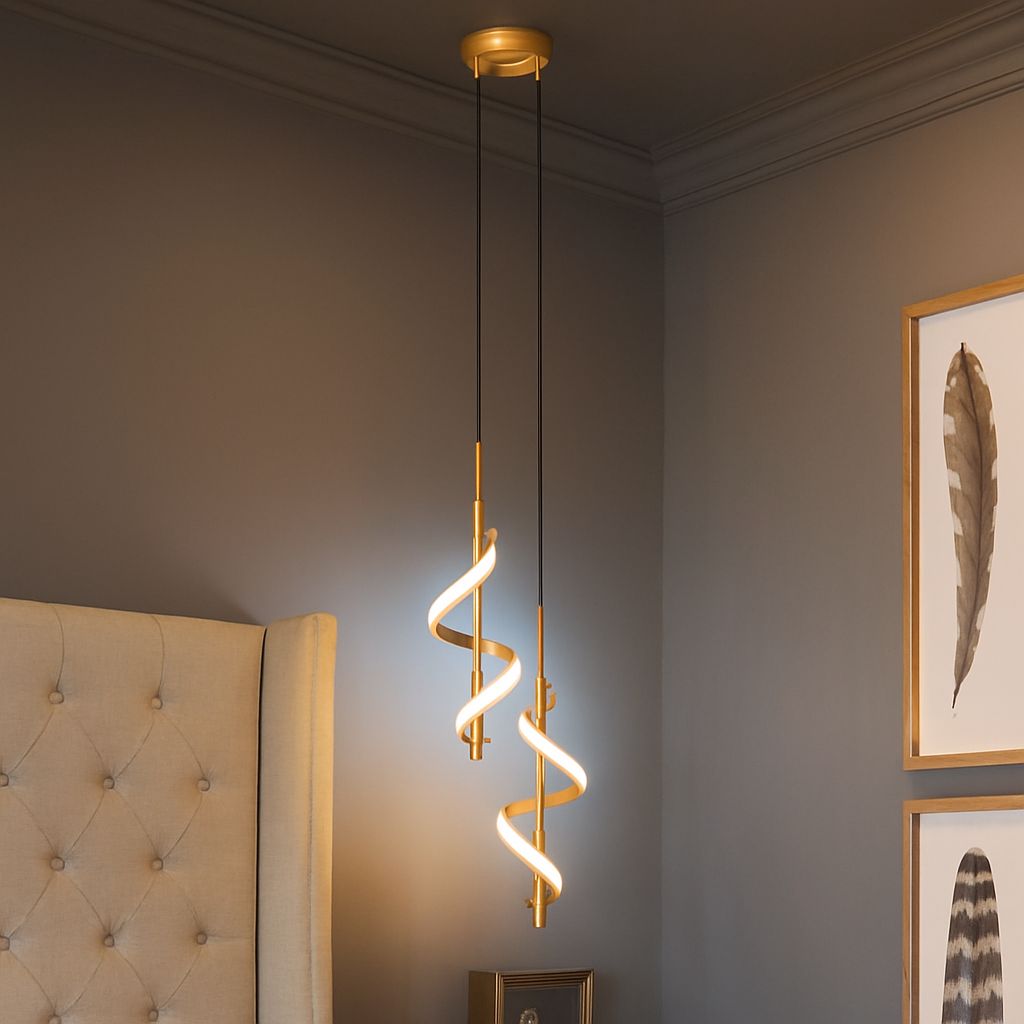 Lustre Pendente Duplo em Espiral Dourado de Led - Decors