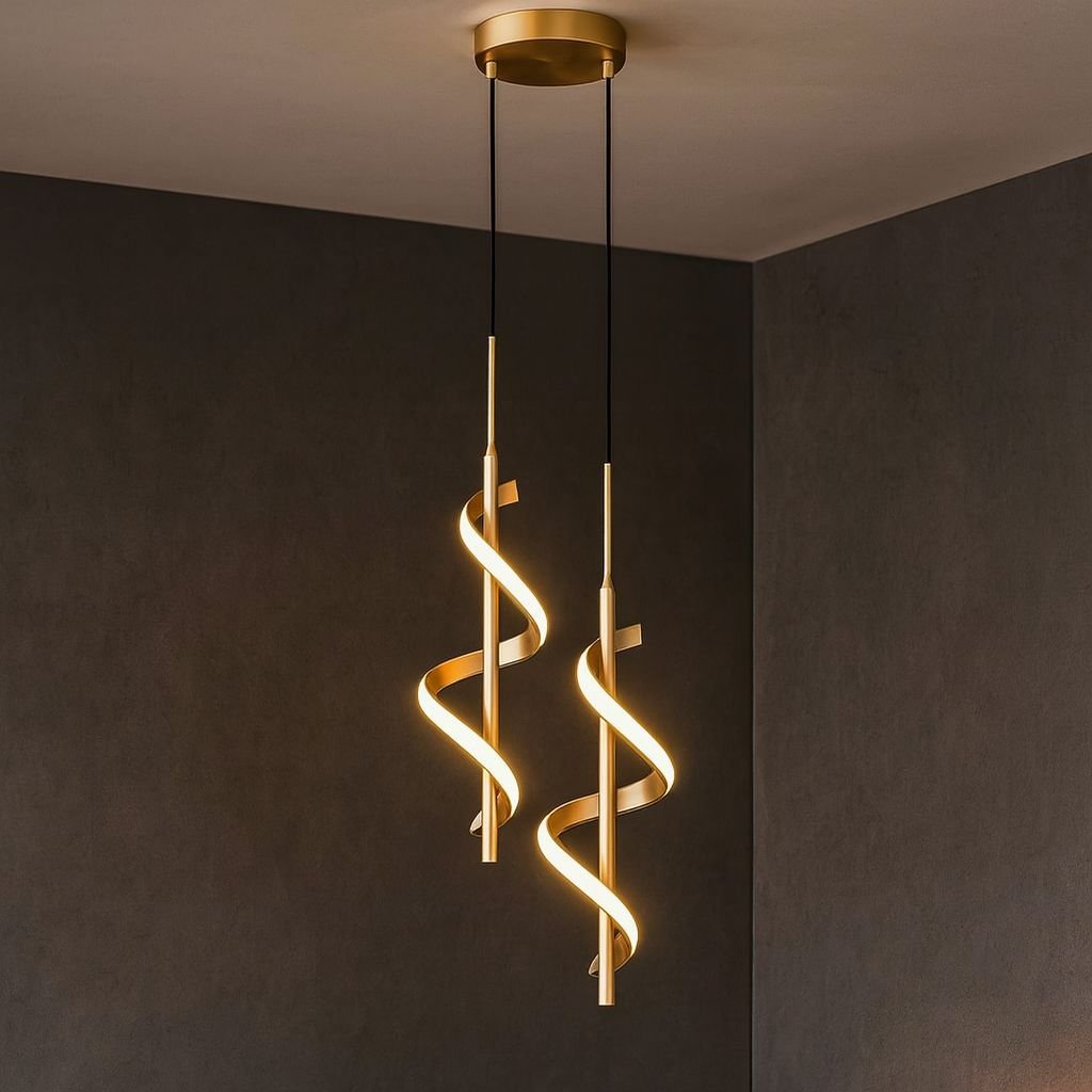 Lustre Pendente Duplo em Espiral Dourado de Led - Decors