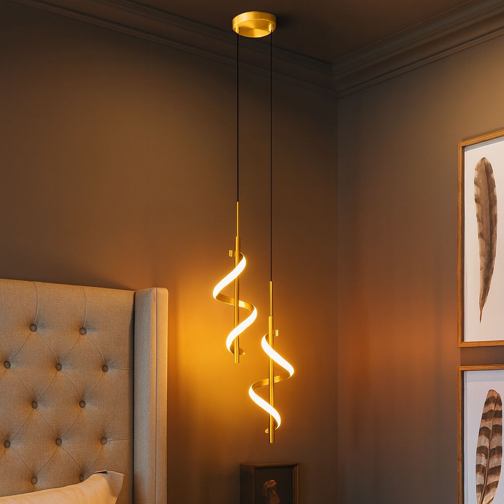 Lustre Pendente Duplo em Espiral Dourado de Led - Decors