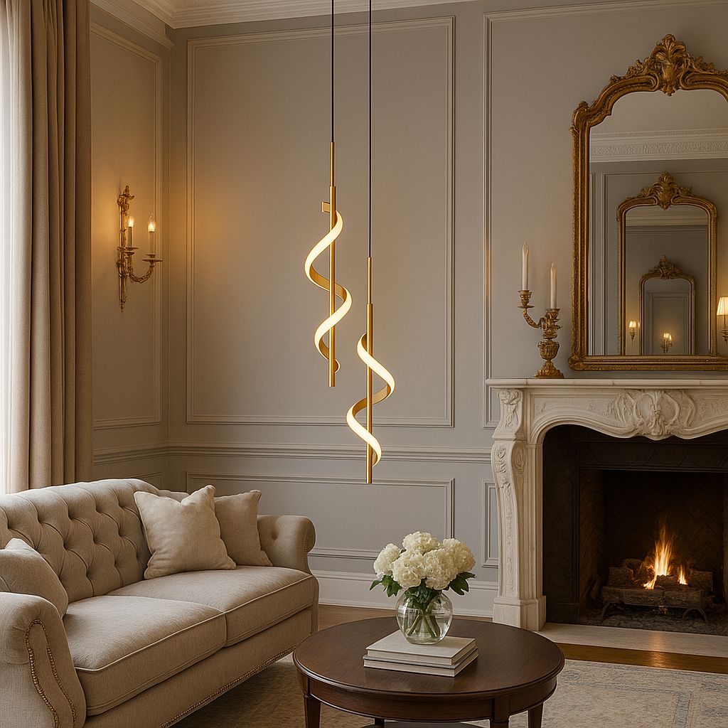 Lustre Pendente Duplo em Espiral Dourado de Led - Decors