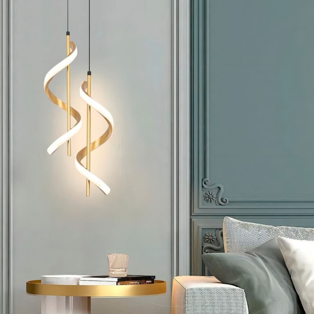 Lustre Pendente Duplo em Espiral Dourado de Led - Decors