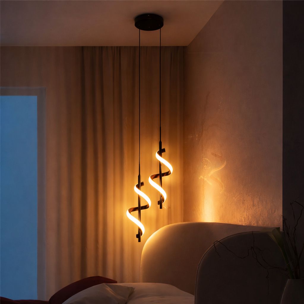 Lustre Pendente Duplo em Espiral Preto de Led - Decors