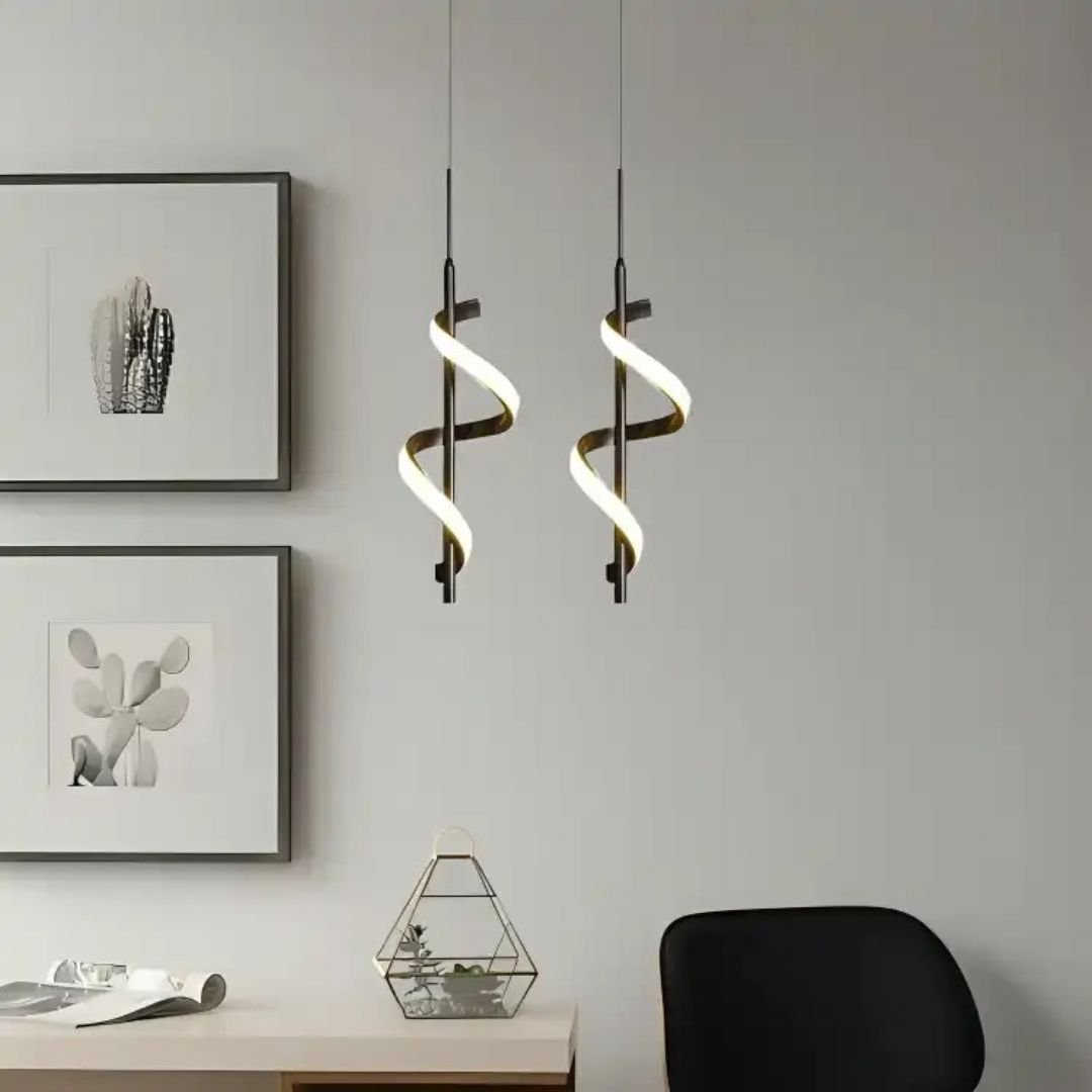 Lustre Pendente Duplo em Espiral Preto de Led - Decors