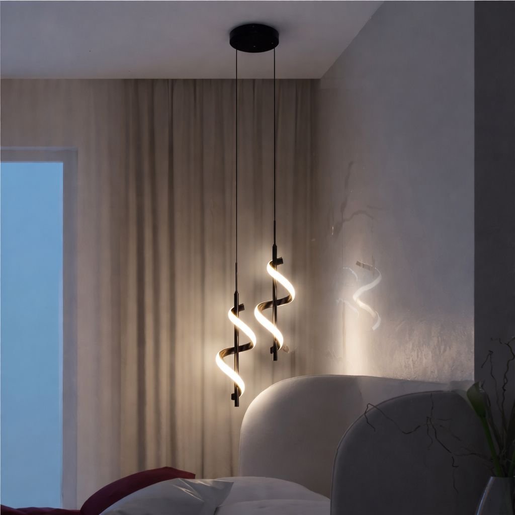 Lustre Pendente Duplo em Espiral Preto de Led - Decors