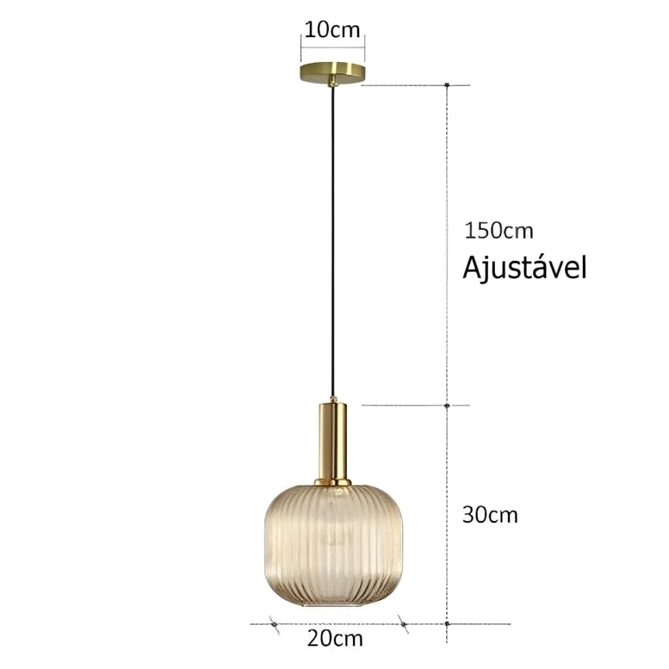 Kit 03 Peças Lustre Pendente de Luxo Retrô Glass Âmbar