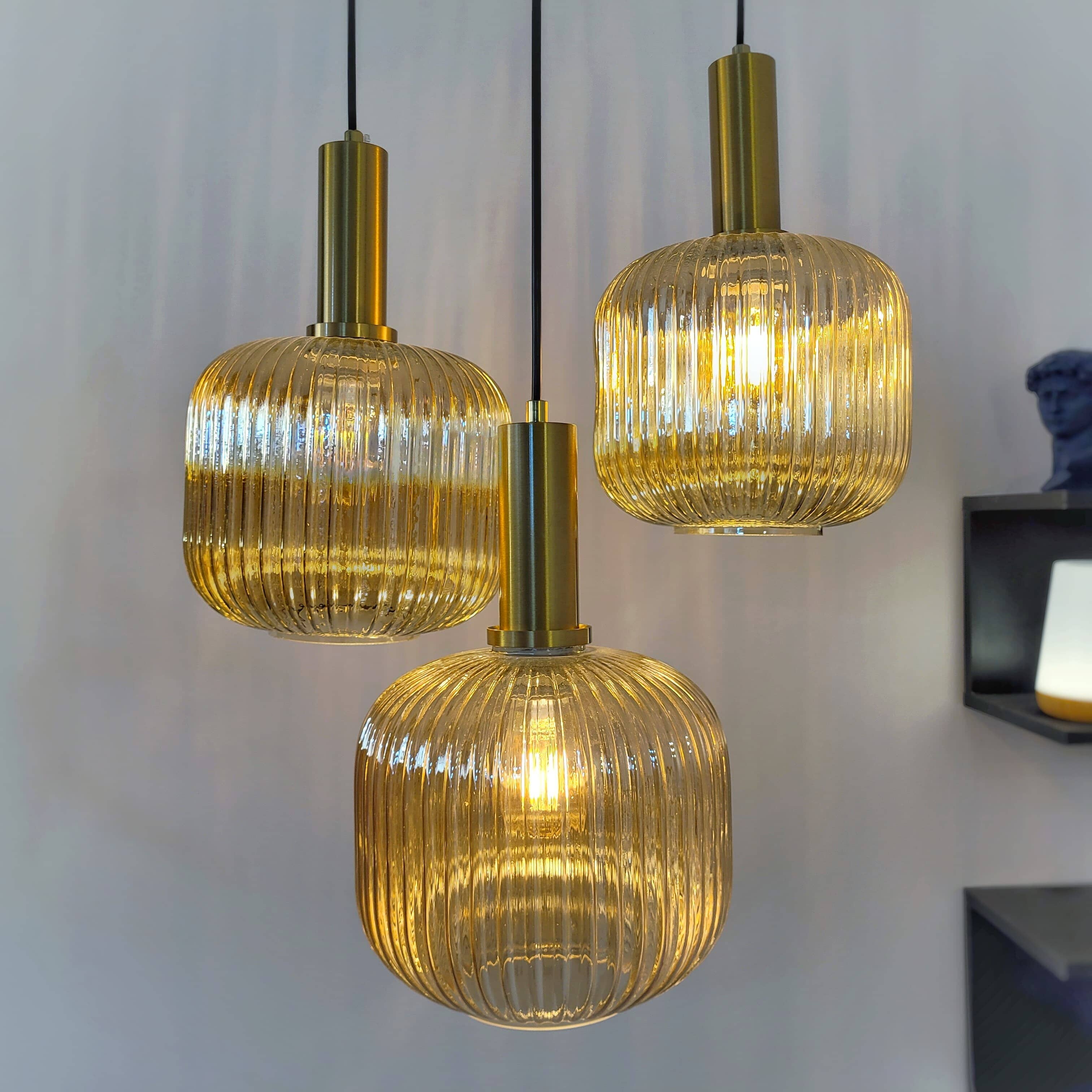 Lustre Pendente Luxuoso Retrô Glass Âmbar