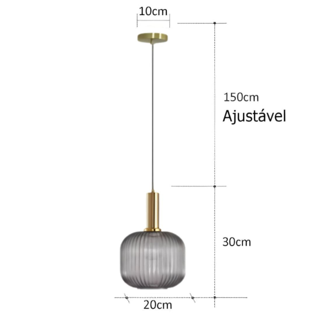 Kit 03 Peças Lustre Pendente Luxuoso Retrô Glass Gray