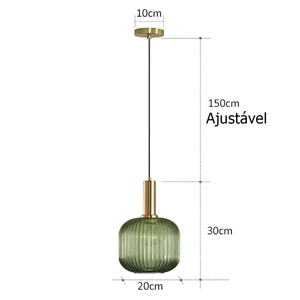 Kit 03 Peças Lustre Pendente Luxuoso Retrô Glass Green