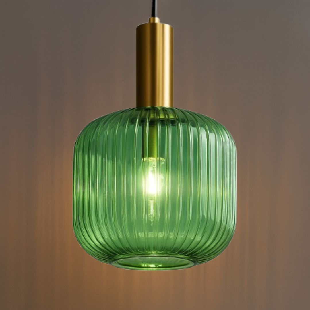 Kit 03 Peças Lustre Pendente Luxuoso Retrô Glass Green