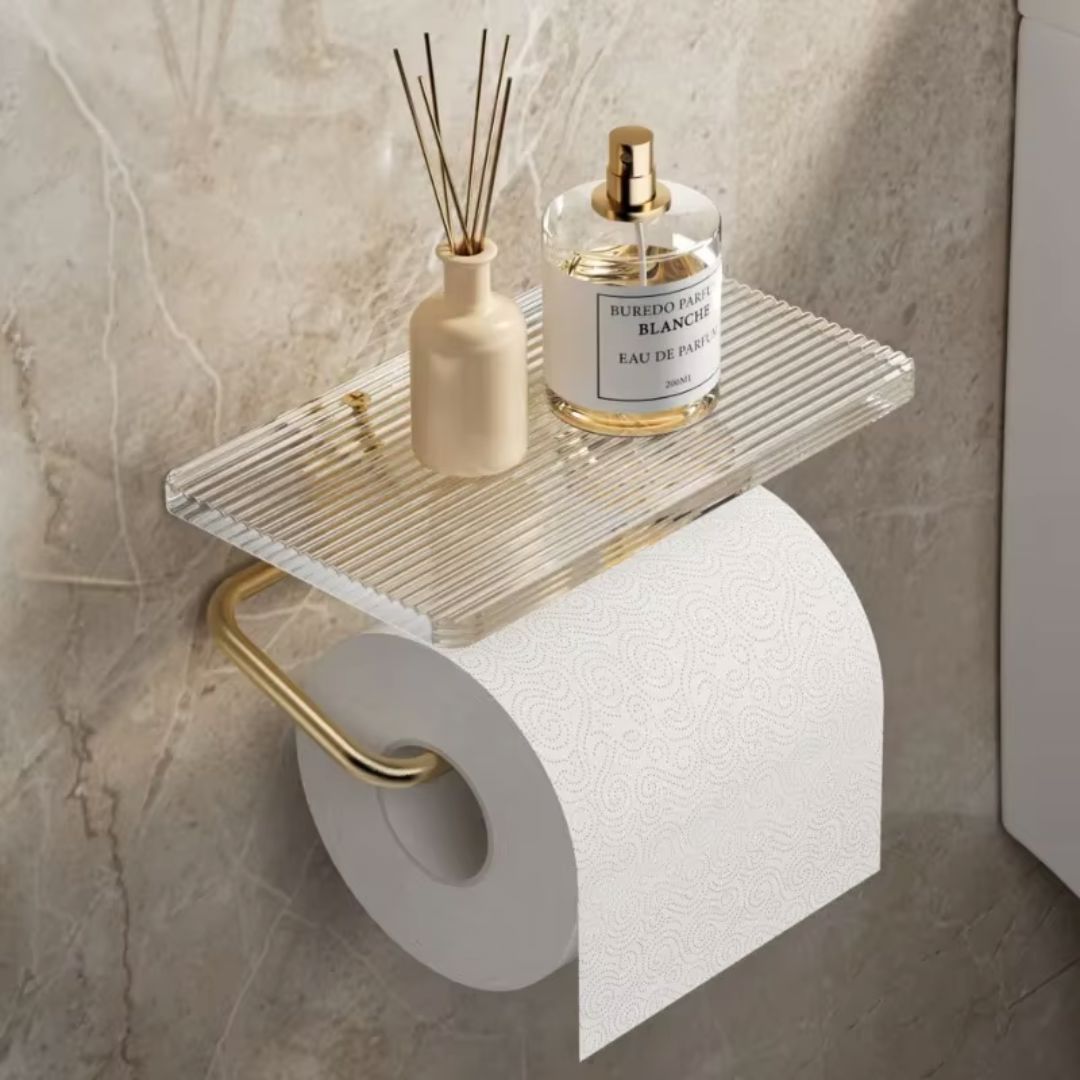 Porta Papel Higiênico de Parede com Prateleira Acrílica Lumière
