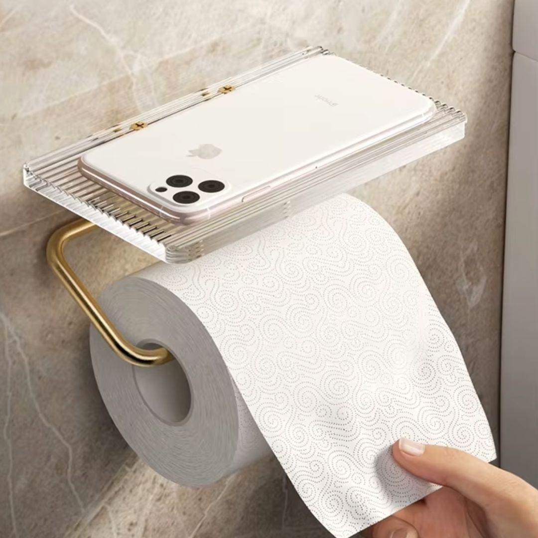 Porta Papel Higiênico de Parede com Prateleira Acrílica Lumière