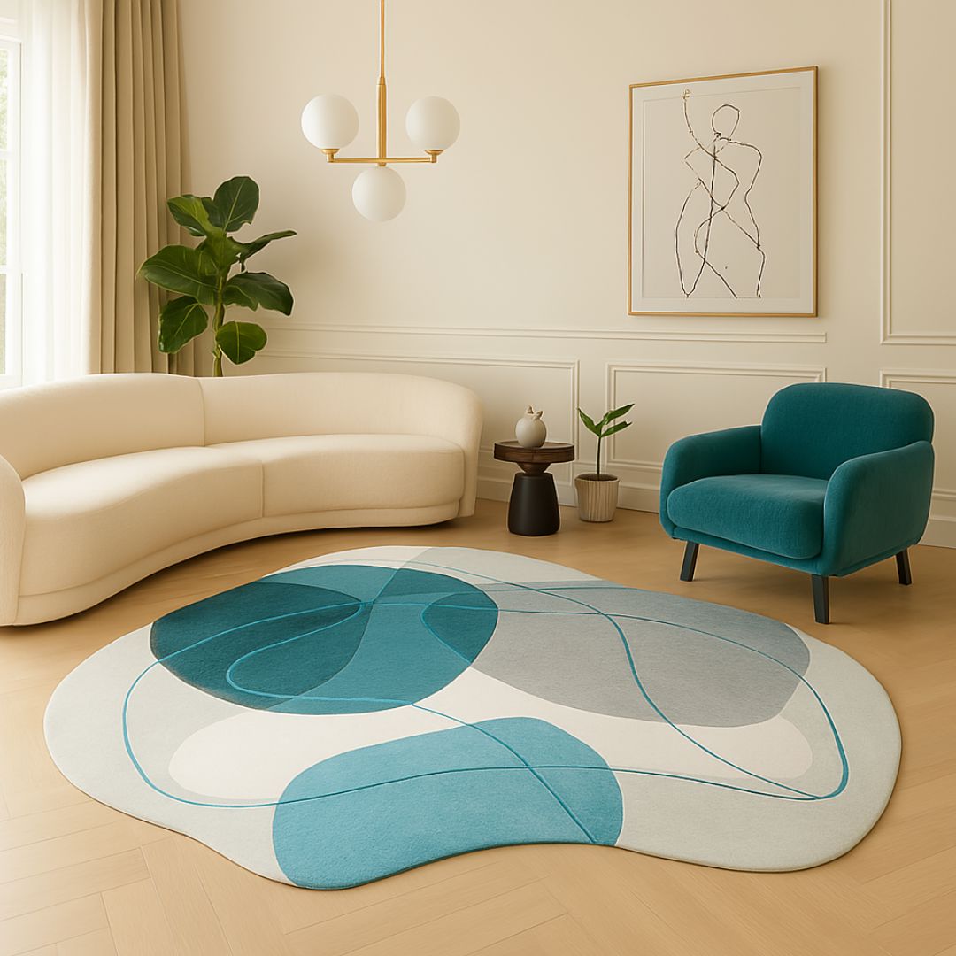Tapete Decorativo Orgânico Abstrato Irregular para Sala - Nordic Blue - Decors