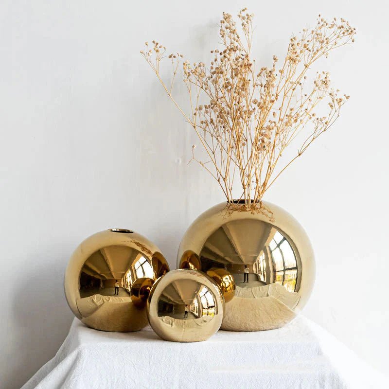 Vaso de Esfera Dourado em Cerâmica - Decors