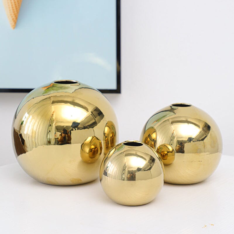 Vaso de Esfera Dourado em Cerâmica - Decors