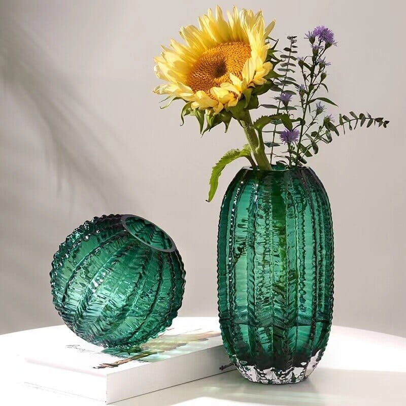 Vaso Luxuoso de Vidro Cactus Minimalista - Decors