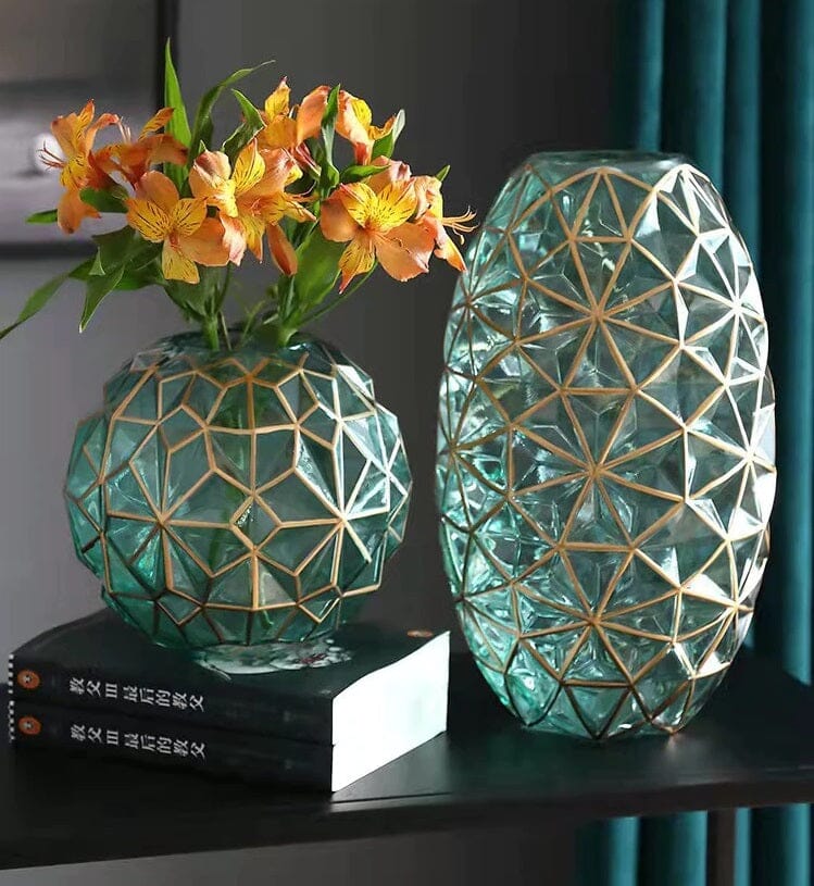 Vaso Luxuoso Geométrico de Vidro Minimalista - Decors